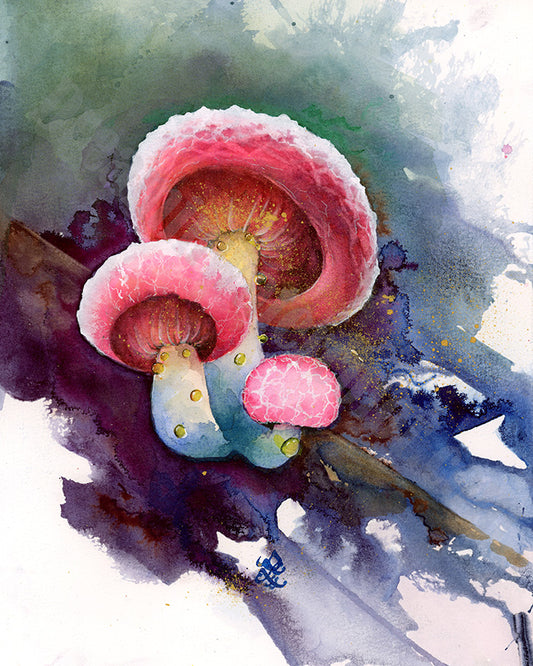 wrinkled peach mushroom Watercolor painting by Sophie Xie Dream In Watercolor. This stunning painting is available as a print on my website, http://www.dreaminwatercolor.com
